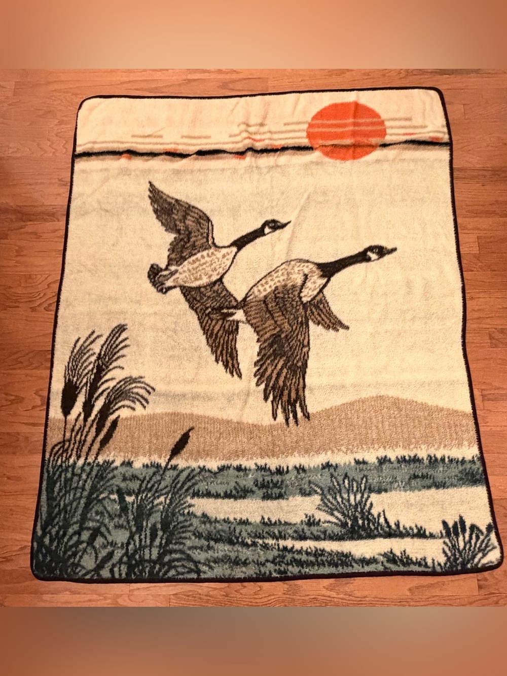 Vintage Biederlack Blanket Reversible Ducks Geese Sunset Camp Throw Retro 62x76